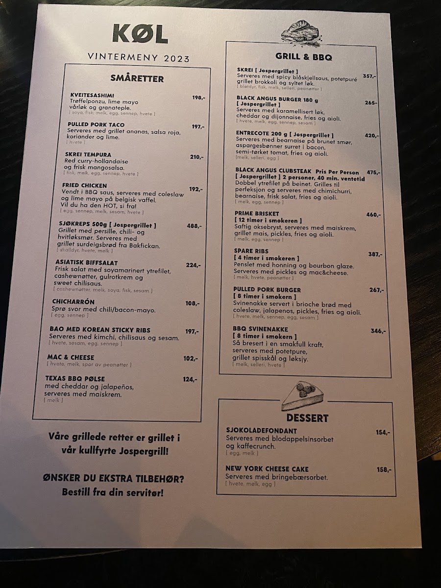 Menu Restaurant Køl As-3